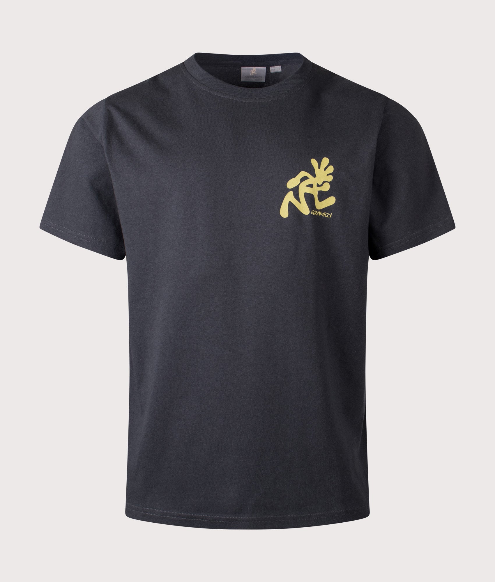 Gramicci Running Man T-Shirt in Vintage Black at EQVVS Menswear. Front shot.