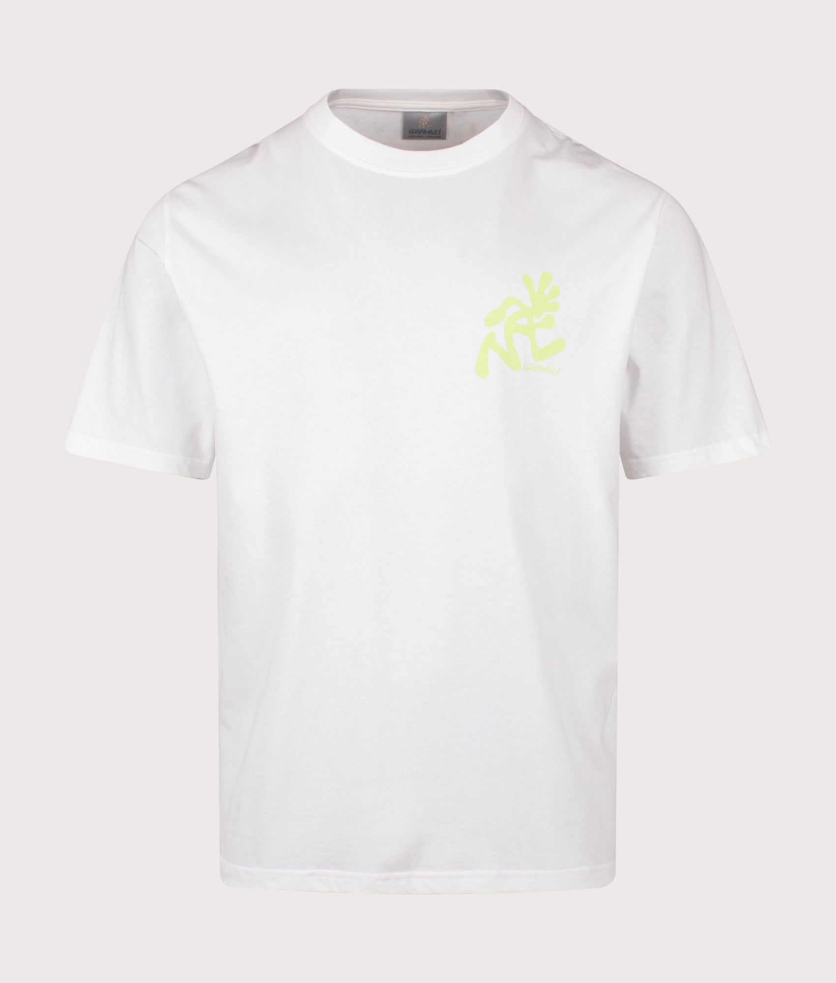 Gramicci Running Man T-Shirt in White at EQVVS Menswear. Front shot.