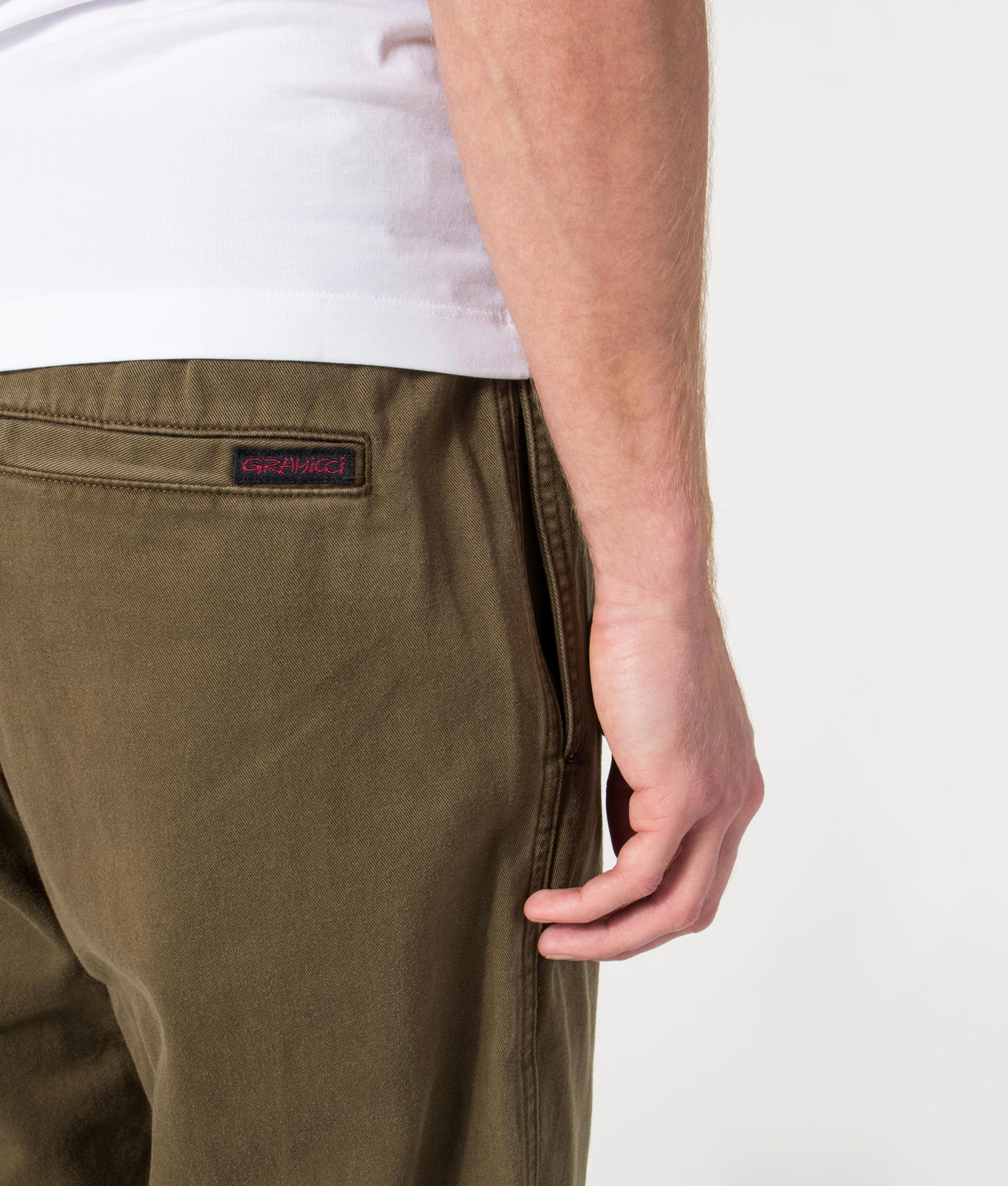 Straight Fit Gramicci Pants in Bark Pigment by Gramicci. Shot by EQVVS. Back Detail Shot.