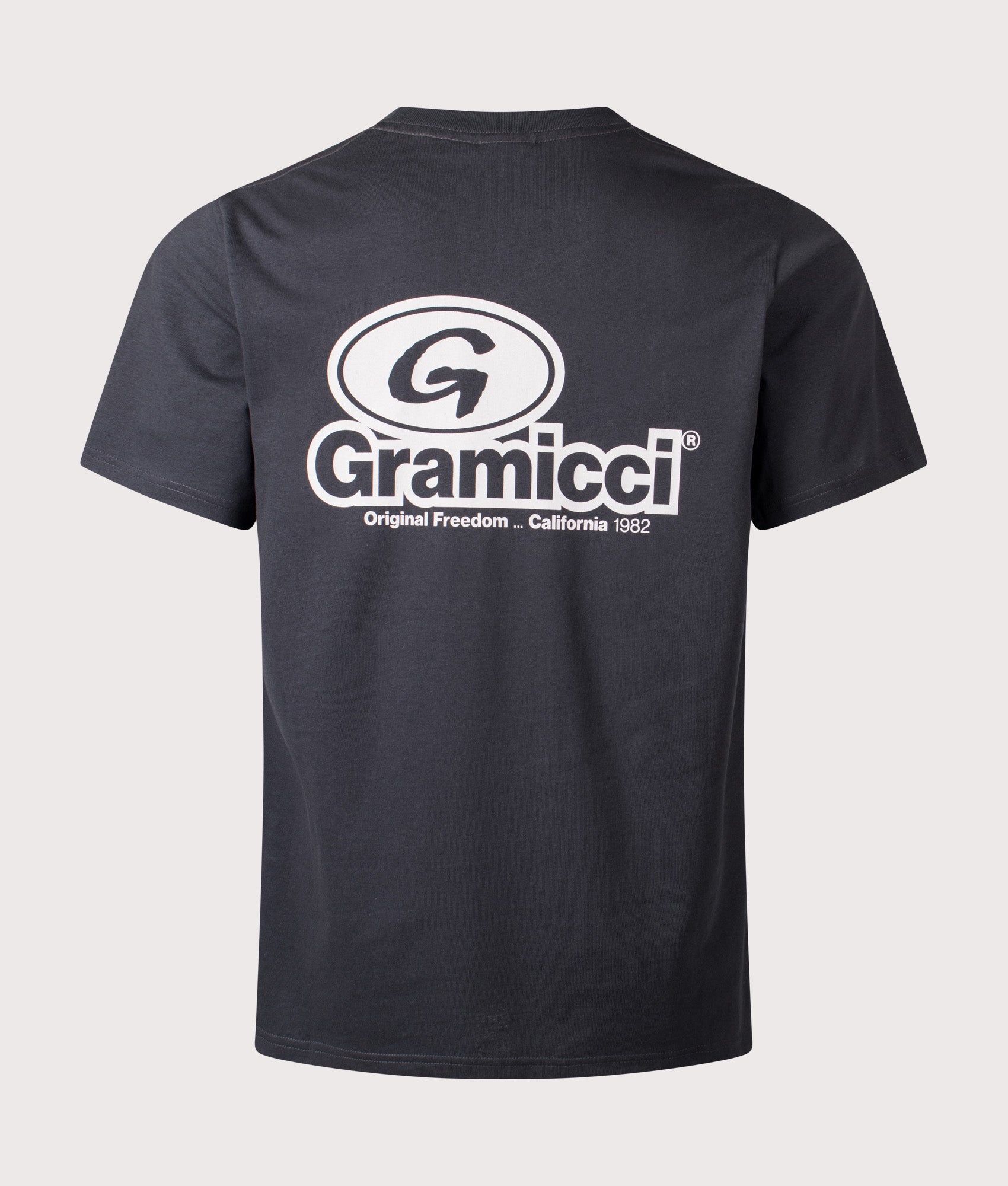 Gramicci 82 T-Shirt in Vintage Black at EQVVS Menswear. Back shot.