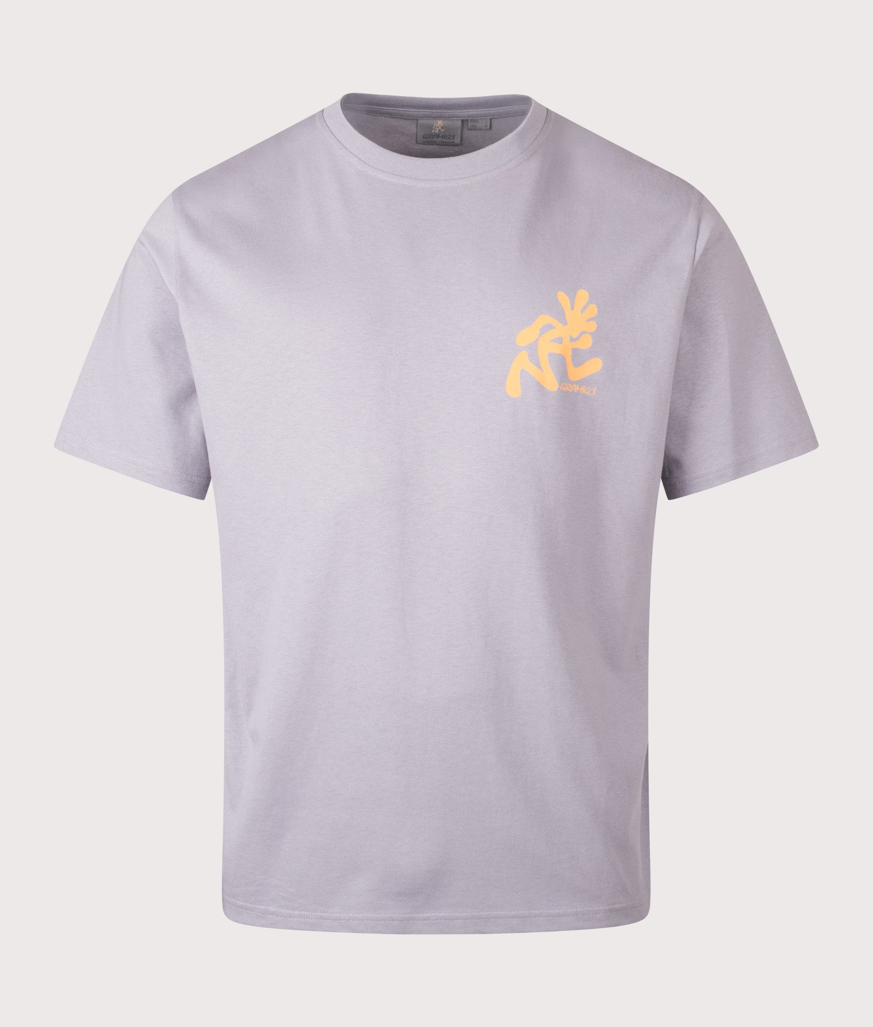 Gramicci Running Man T-Shirt in Lavender at EQVVS Menswear. Front shot.