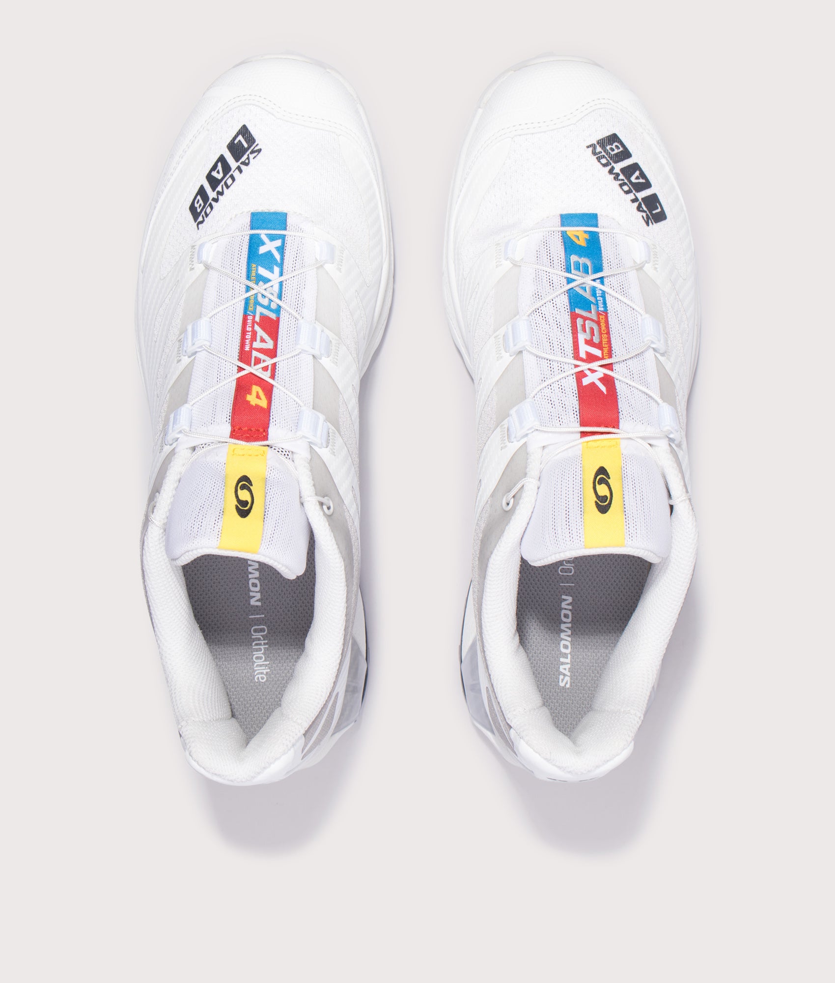 SALOMON XT-4 OG Sneakers in White, Ebony and Lunar Rock at EQVVS Menswear. Top shot.