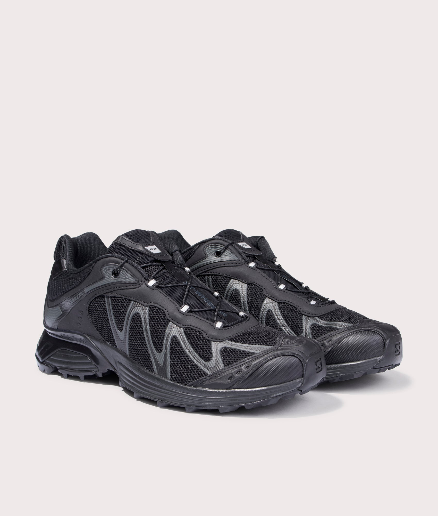 XT-Whisper Sneakers in Black/Black/Asphalt | SALOMON | EQVVS | Front angle shot 