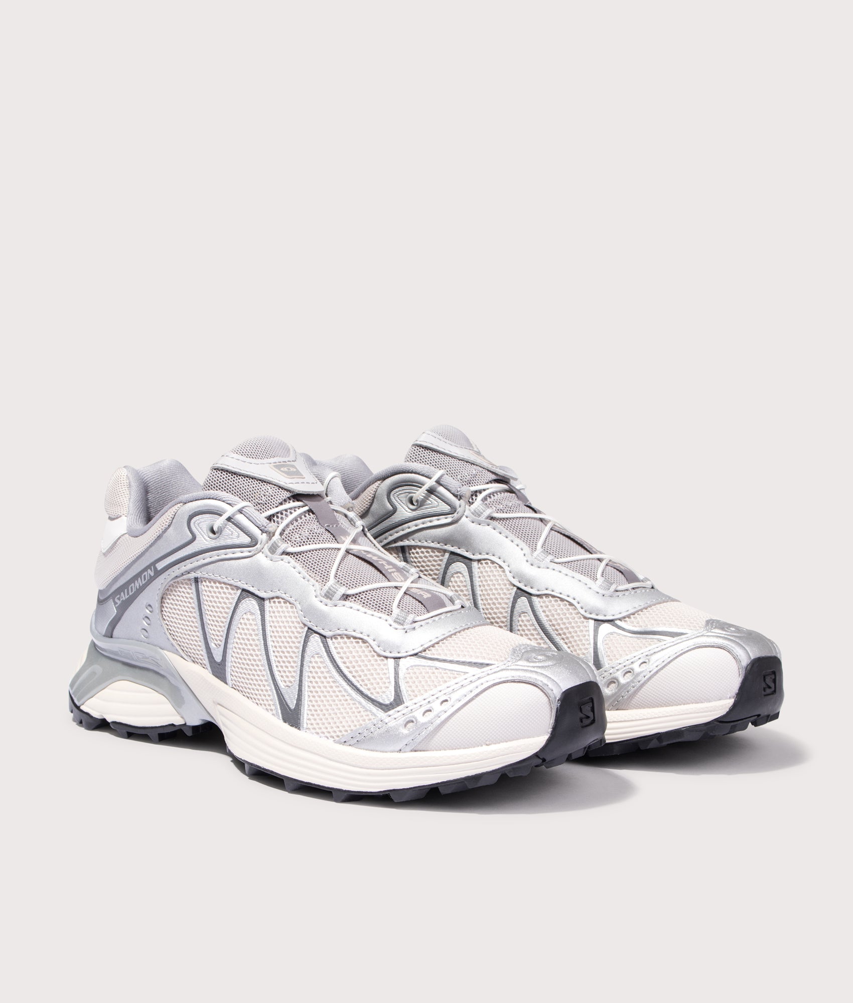 XT-WHISPER Sneakers by Salomon in Silver. Shot by EQVVS. Front detail shot