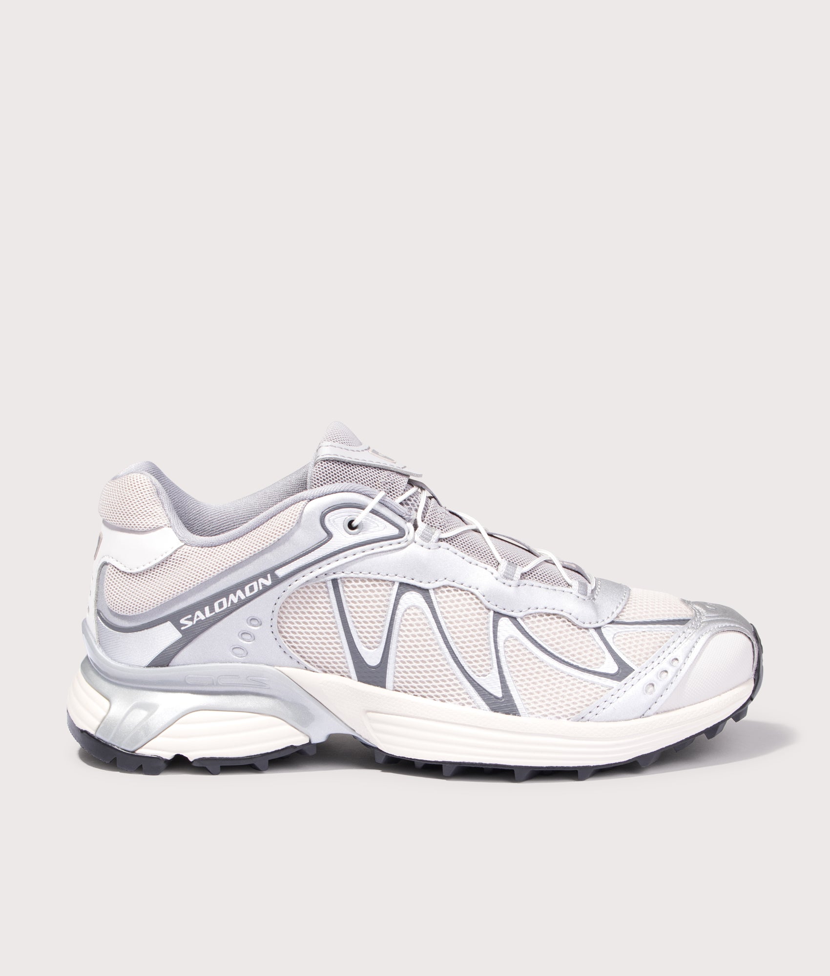 XT-WHISPER Sneakers by Salomon in Silver. Shot by EQVVS. Front shot