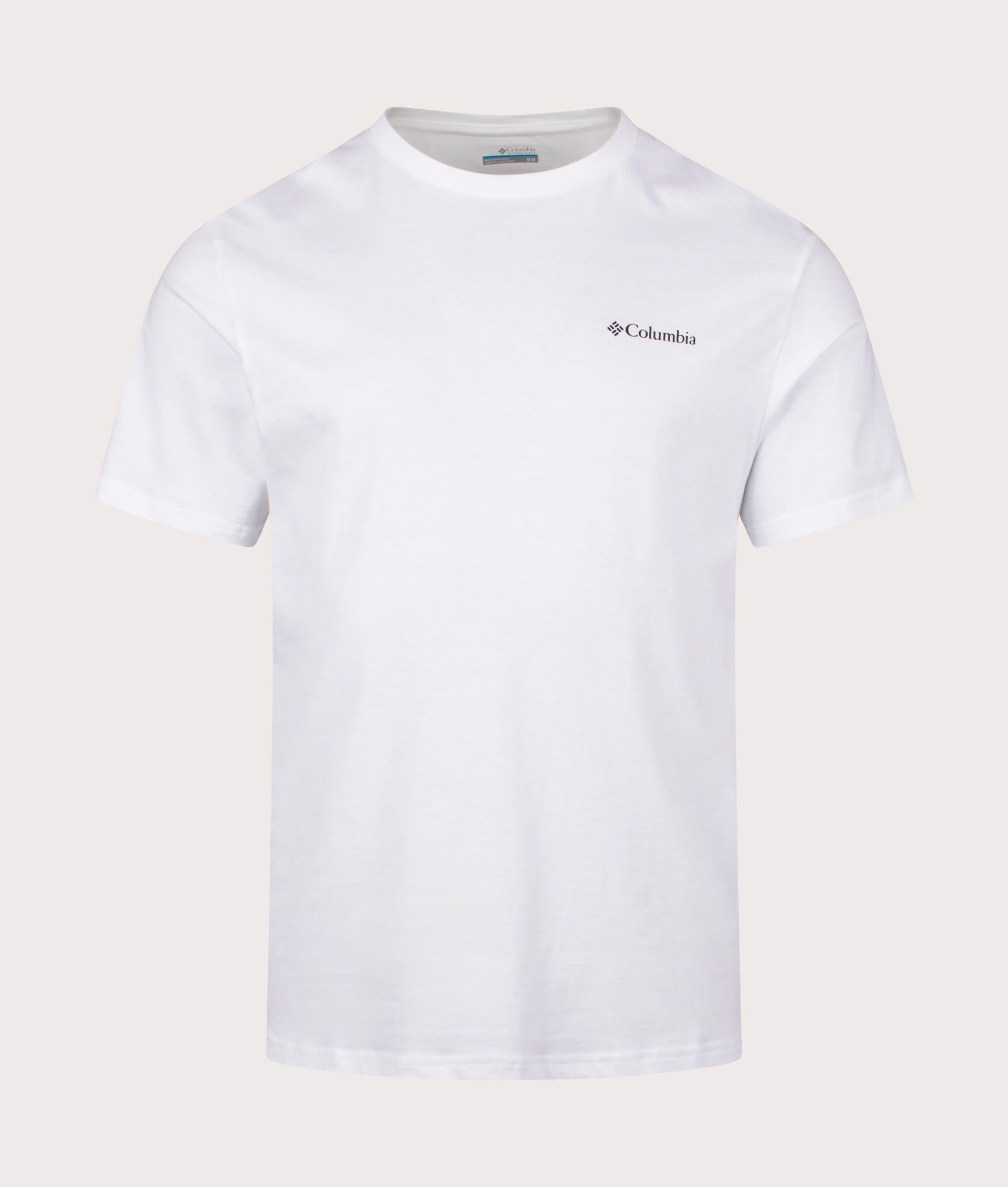 Columbia Barton Springs Graphic T-Shirt in White. Shot at EQVVS. Front shot