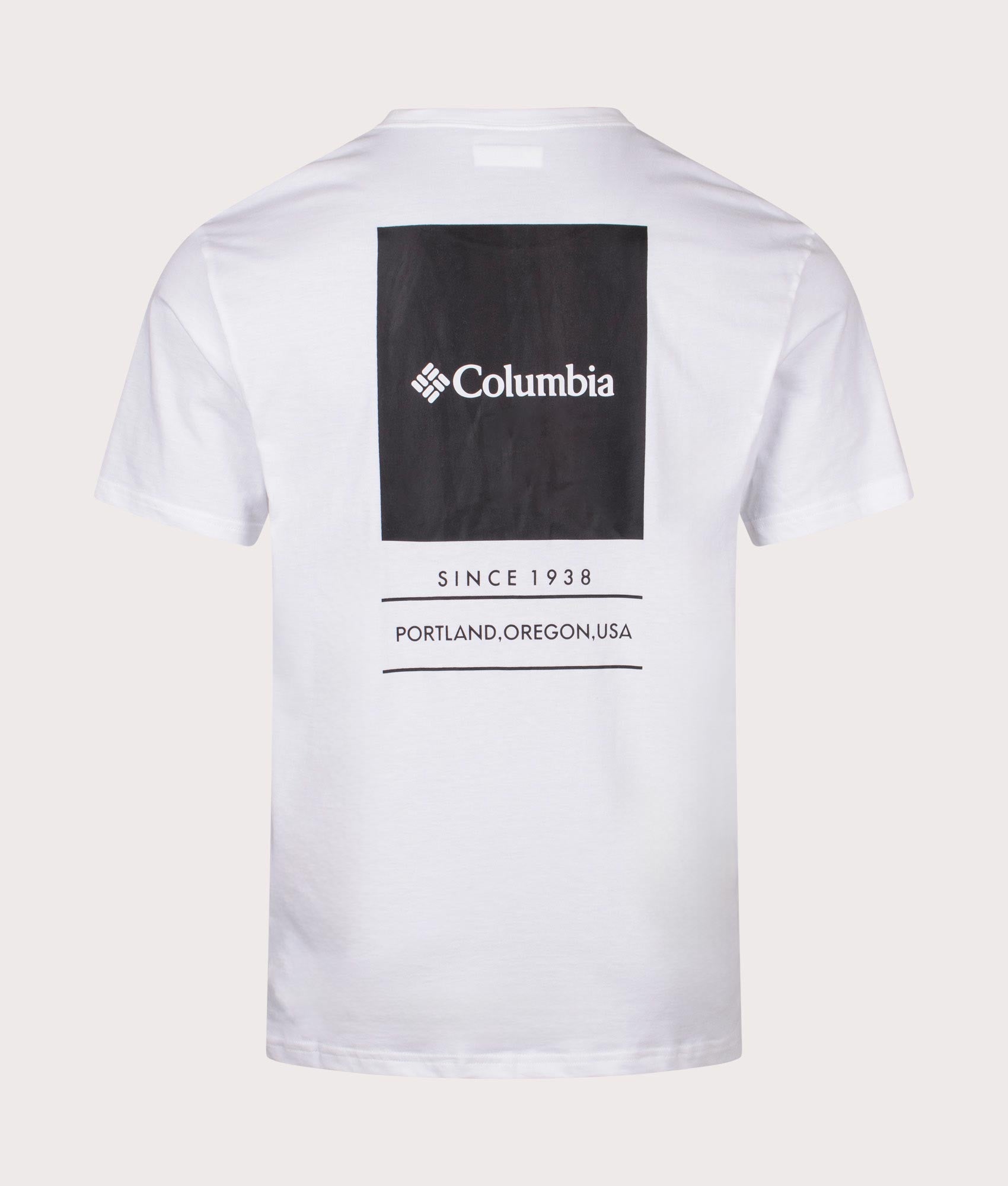 Columbia Barton Springs Graphic T-Shirt in White. Shot at EQVVS. Back shot