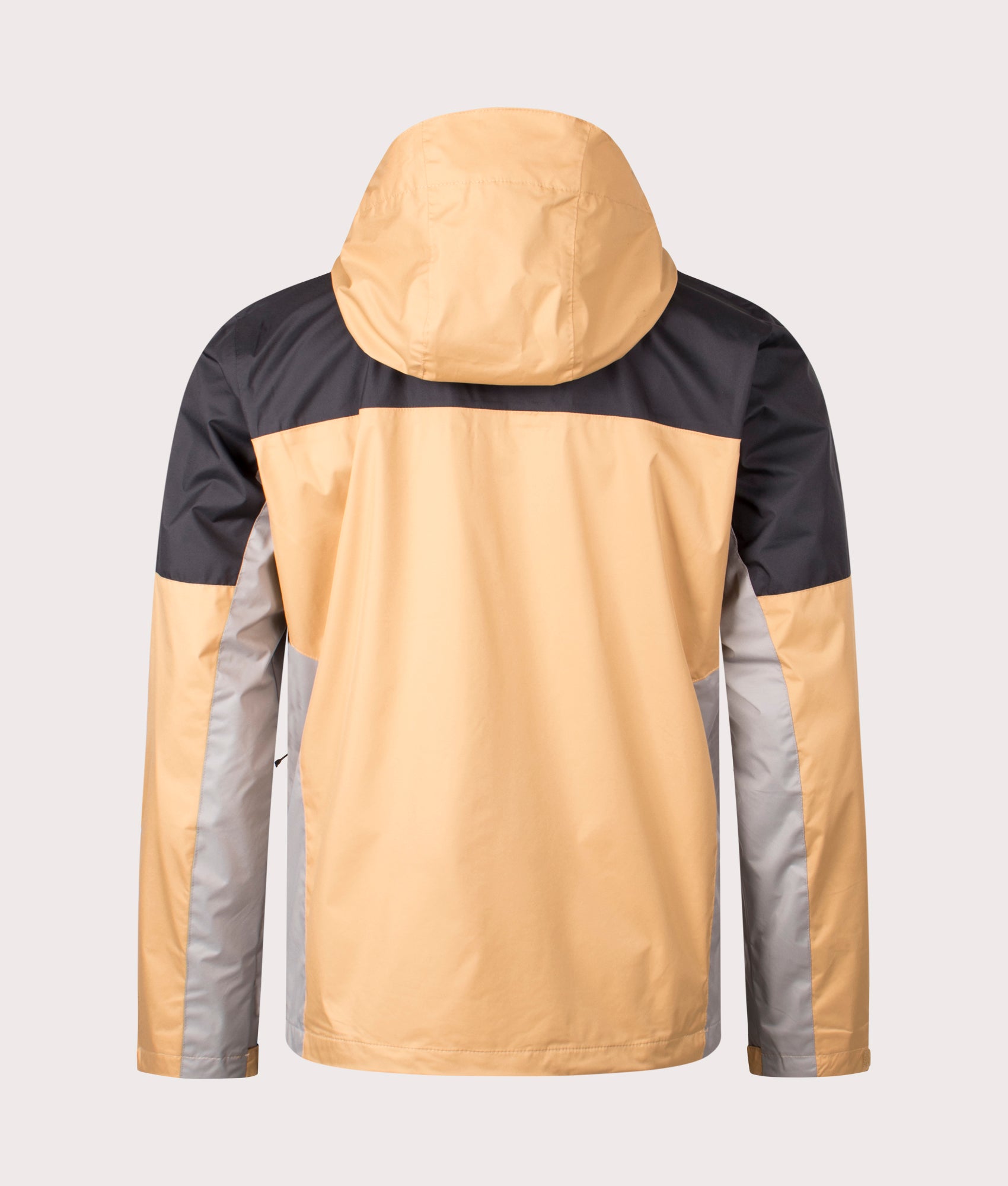 Columbia Inner Limits III Waterproof Hiking Jacket in Light Camel Shark Black and Flint Grey, 100% Polyester Back Shot at EQVVS