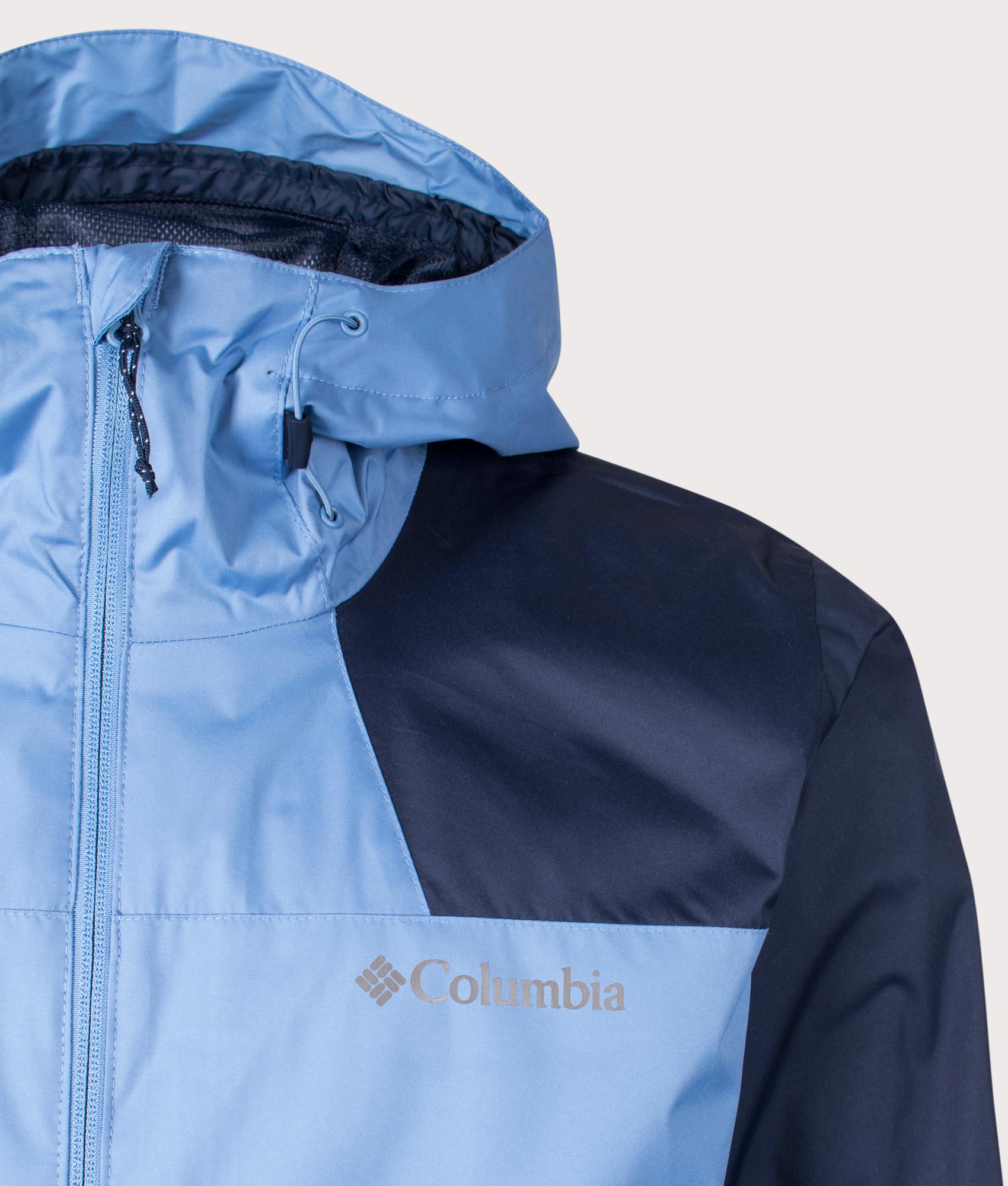Inner Limits III Waterproof Hiking Jacket in Skyler Collegiate Navy by Columbia. EQVVS Detail Shot.