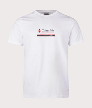 Columbia Explorers Canyon Back Graphic T-Shirt in 108 White/Heritage Hills Front shot at EQVVS