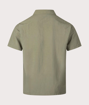 Columbia Mountaindale Outdoor Short Sleeve Shirt in 397 Stone Green back shot at EQVVS