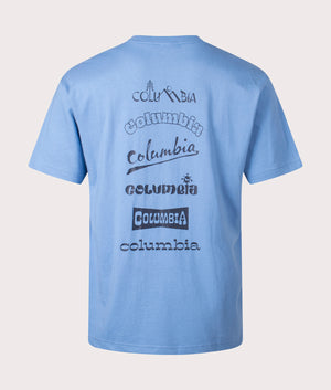 Columbia Burnt Lake Graphic T-Shirt in Skyler Blue Featuring Branded Jumbles Back Print, 100% Cotton Back Shot at EQVVS