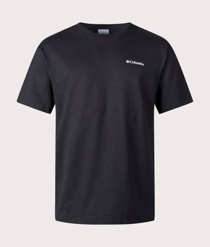 Columbia Burnt Lake Graphic T-Shirt in Black and Branded Jumble, 100% Cotton Front shot at EQVVS