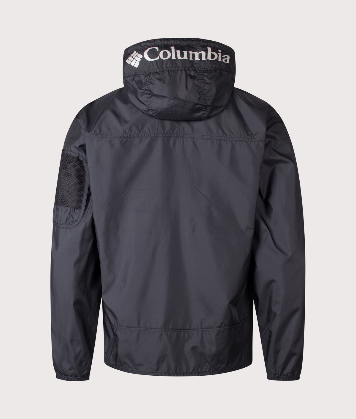 Columbia Regular Fit Challenger II Windbreaker in Black at EQVVS Menswear. Back shot.