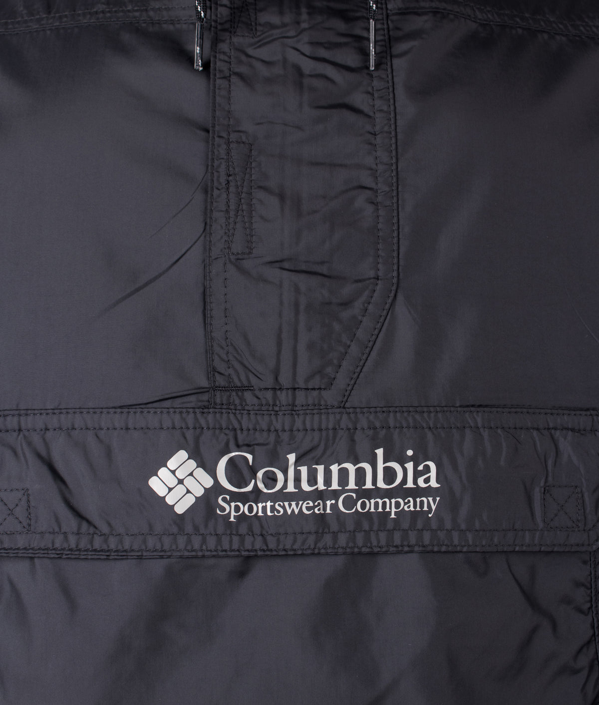 Columbia Regular Fit Challenger II Windbreaker in Black at EQVVS Menswear. Detail shot.