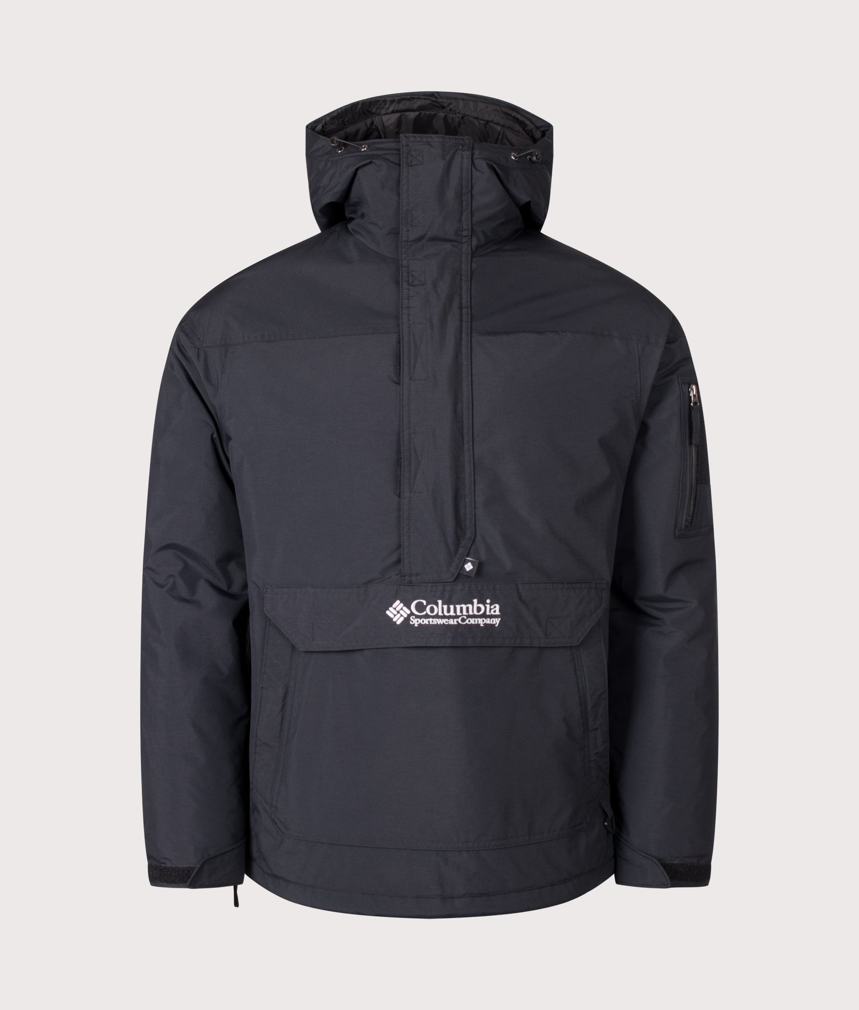 Columbia Challenger II Insulated Pullover Jacket in Black at EQVVS Menswear. Front shot.