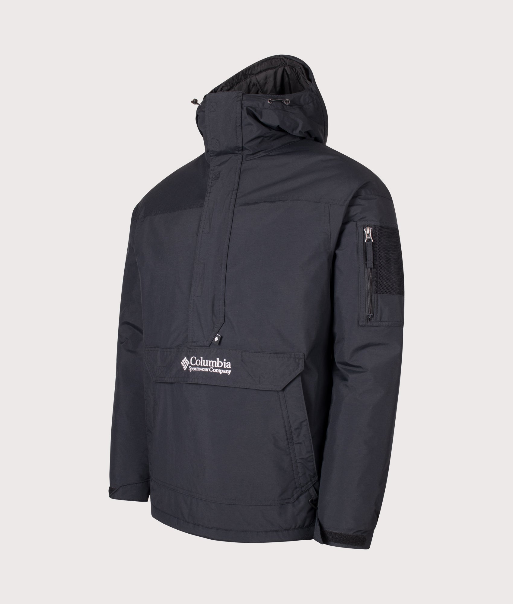 Columbia Challenger II Insulated Pullover Jacket in Black at EQVVS Menswear. Front shot.