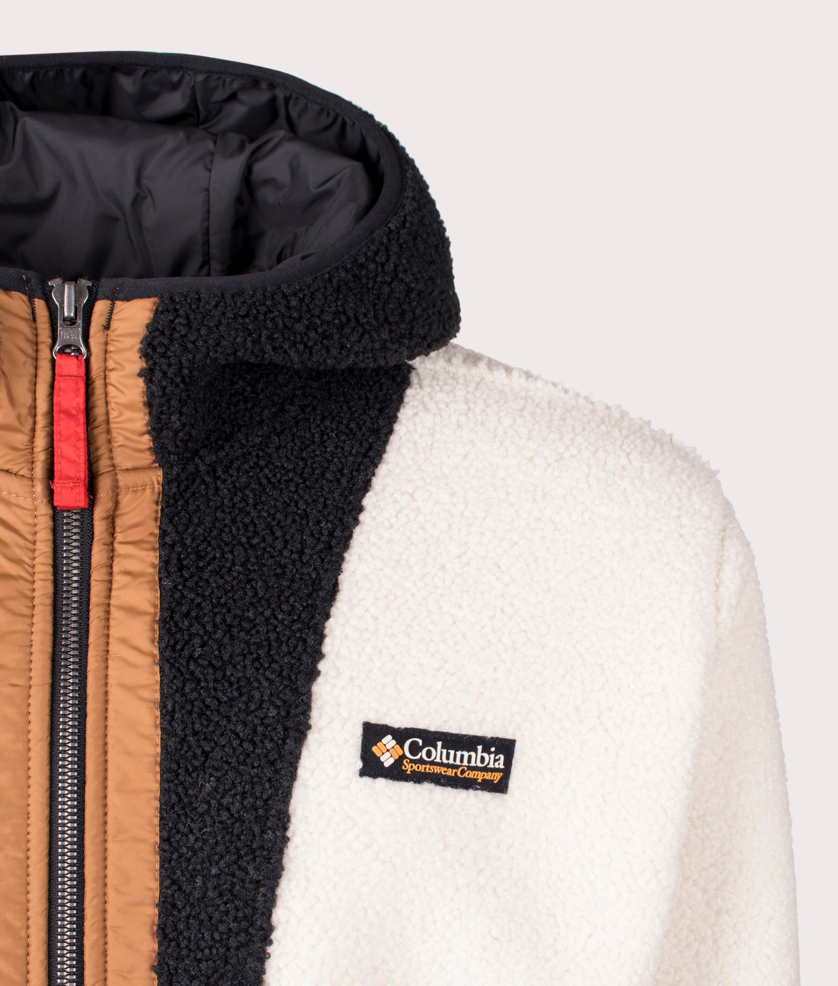 Columbia Backbowl II Remastered Full Zip Hoodie in Chalk/Black at EQVVS. Detailed logo shot. 
