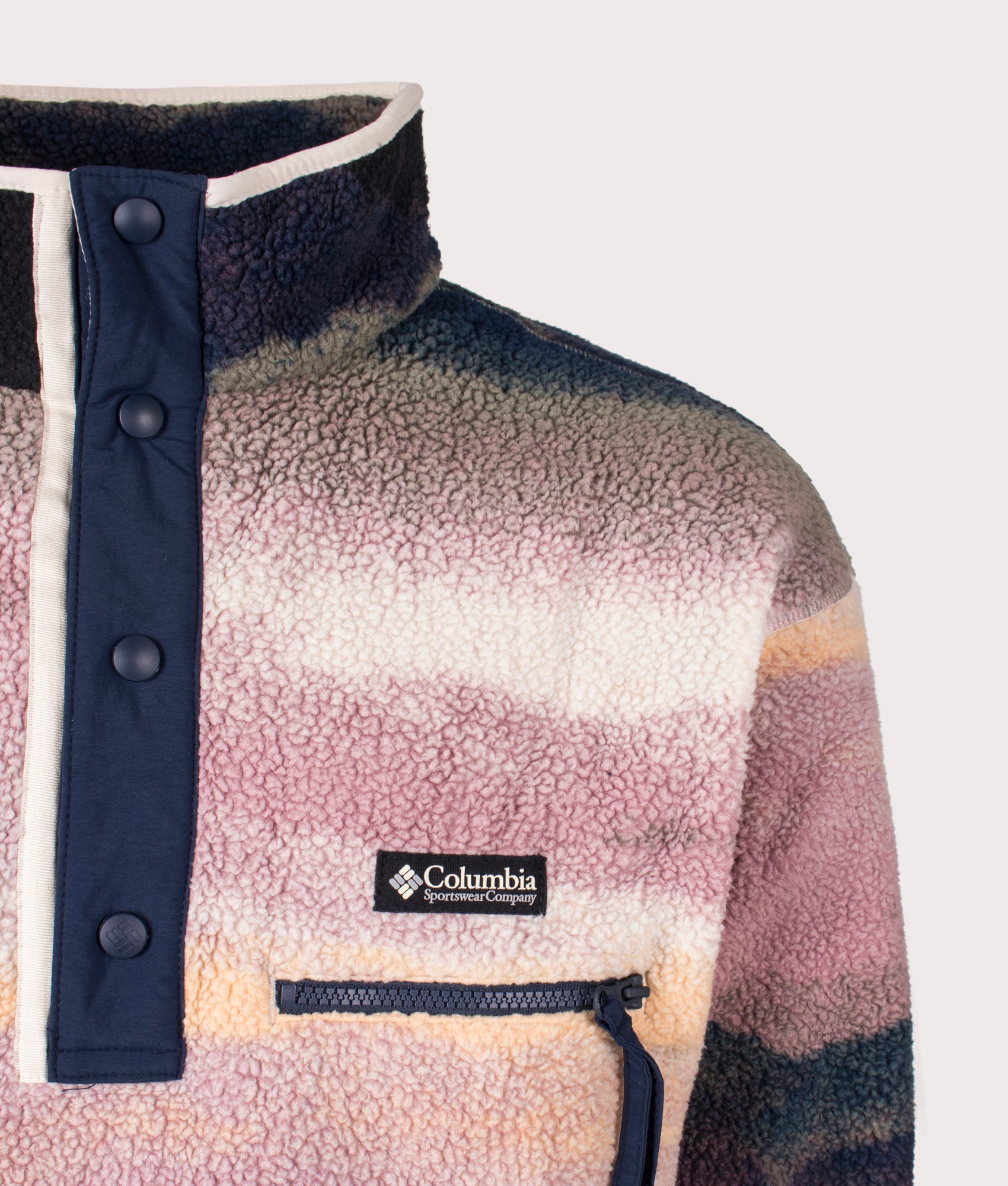 Columbia, Helvetia II Printed Half Snap Fleece, Collegiate Navy, EQVVS Menswear, detailed photo shot