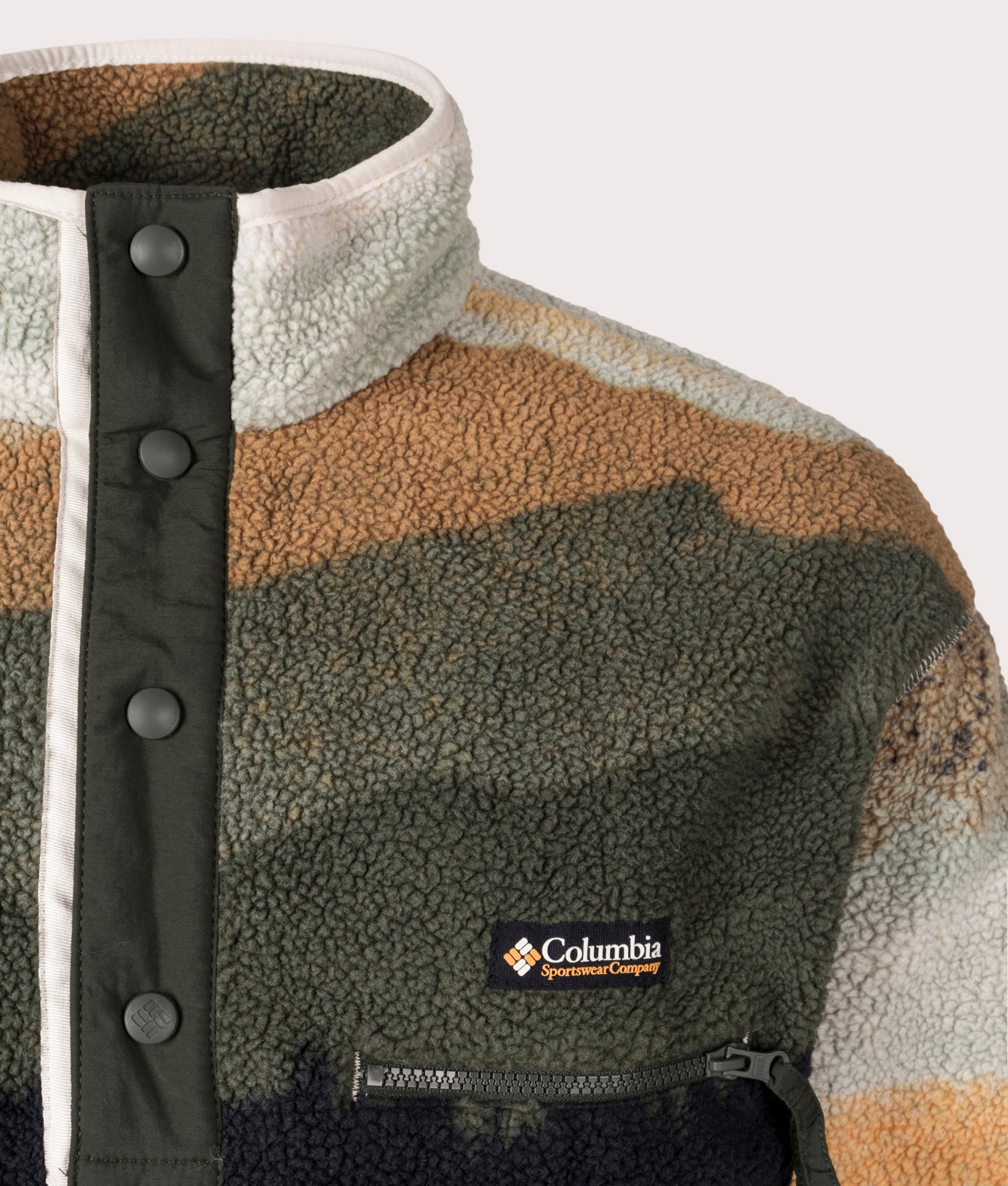 Columbia, Helvetia II Printed Half Snap Fleece, Greenscape Dolo, EQVVS Menswear, detailed photo shot