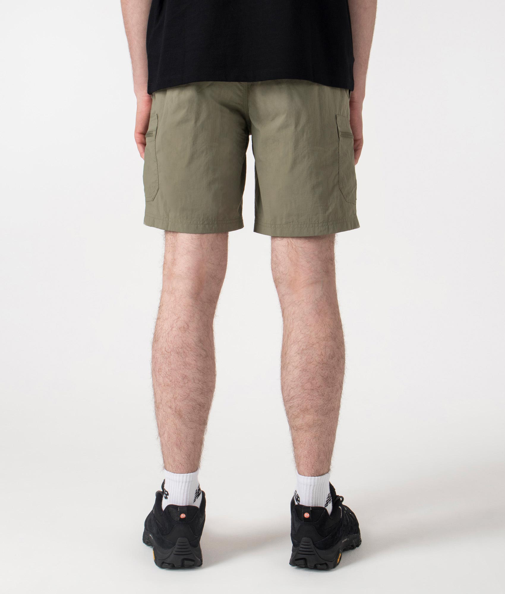 Columbia Mountaindale Cargo Shorts in Stone Green at EQVVS . Back Shot.