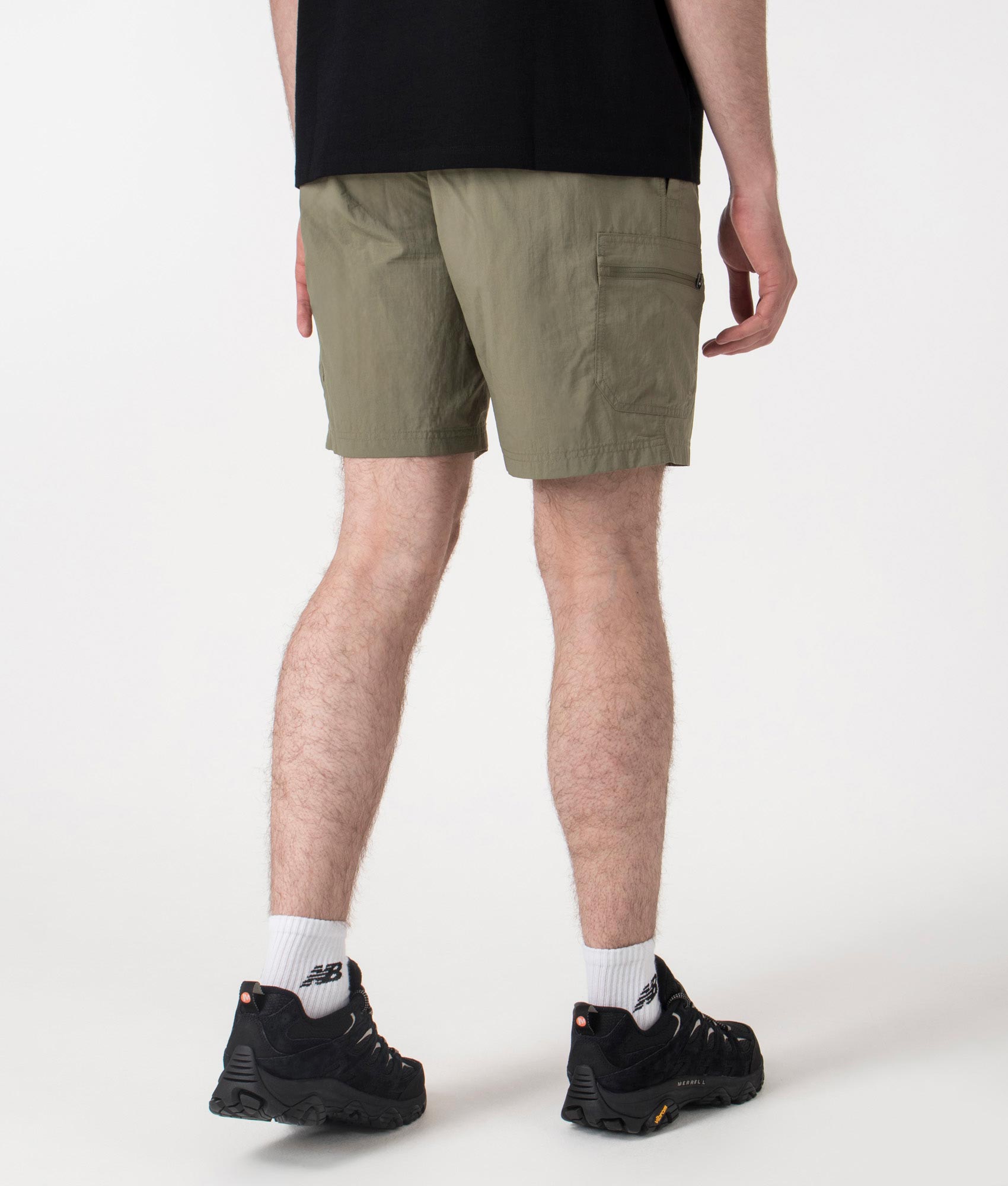 Columbia Mountaindale Cargo Shorts in Stone Green at EQVVS . Back Angle Shot.