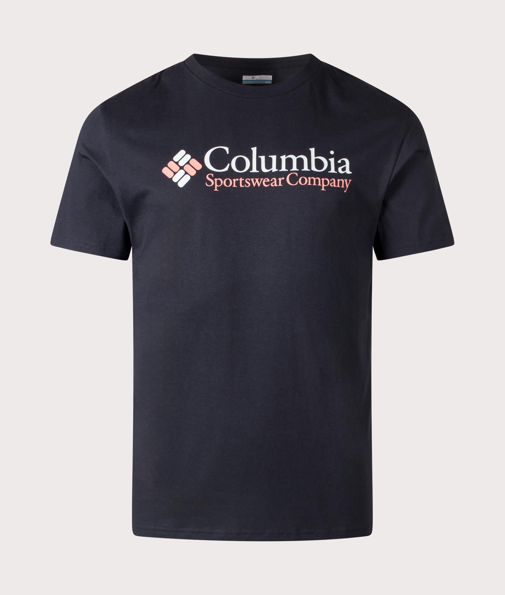 Columbia CSC Basic Logo T-Shirt in Black. Shot at EQVVS. Front detail shot 