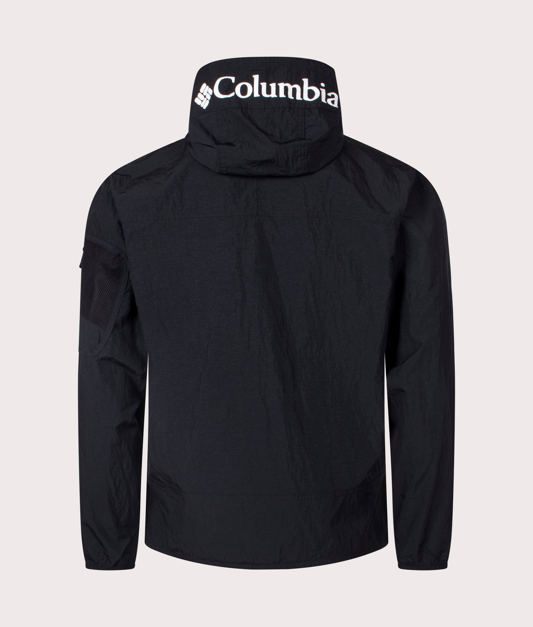 Columbia Challenger Windbreaker Anorak in Black. Shot at EQVVS. Bac Shot