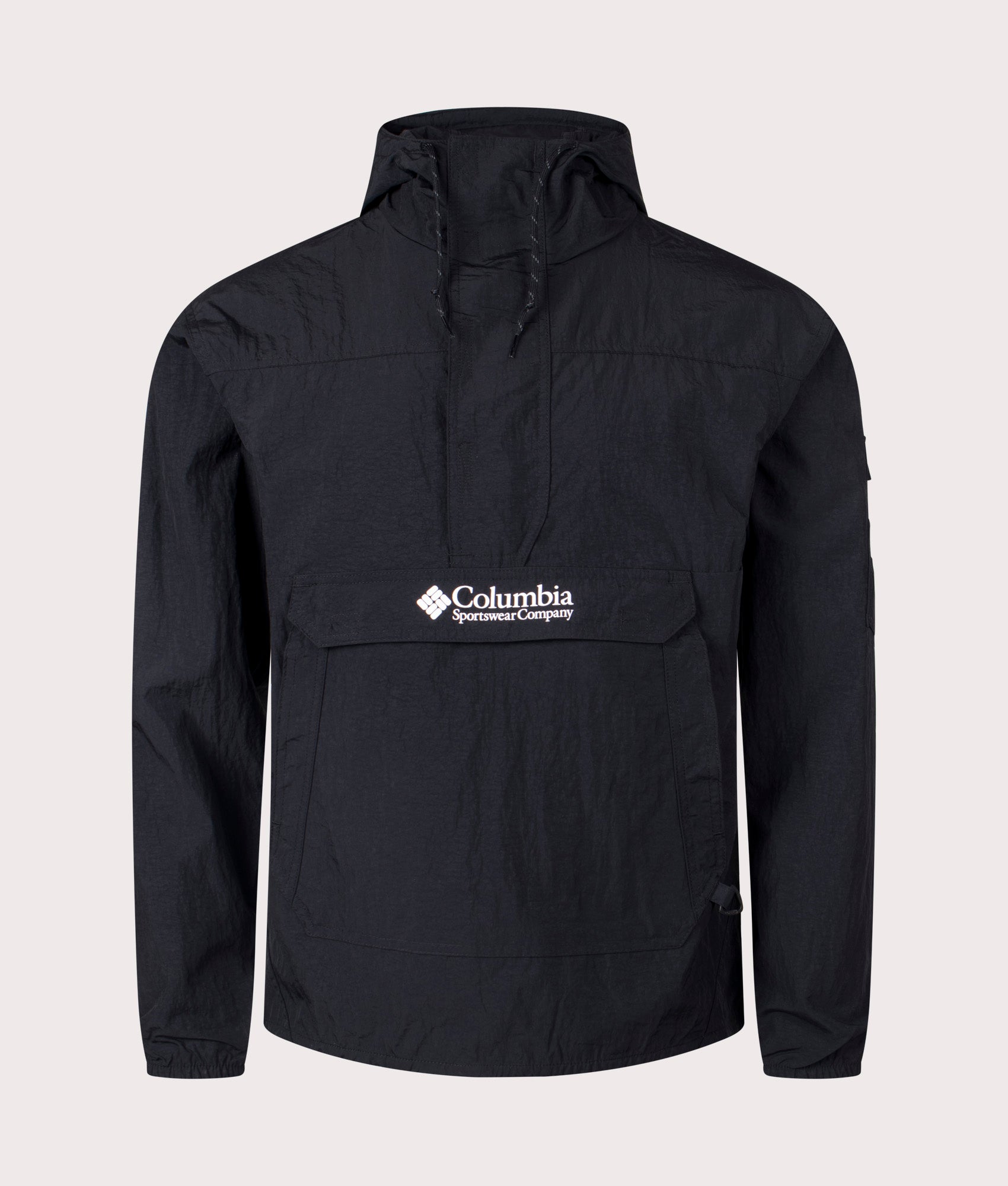 Columbia Challenger Windbreaker Anorak in Black. Shot at EQVVS. Front Shot