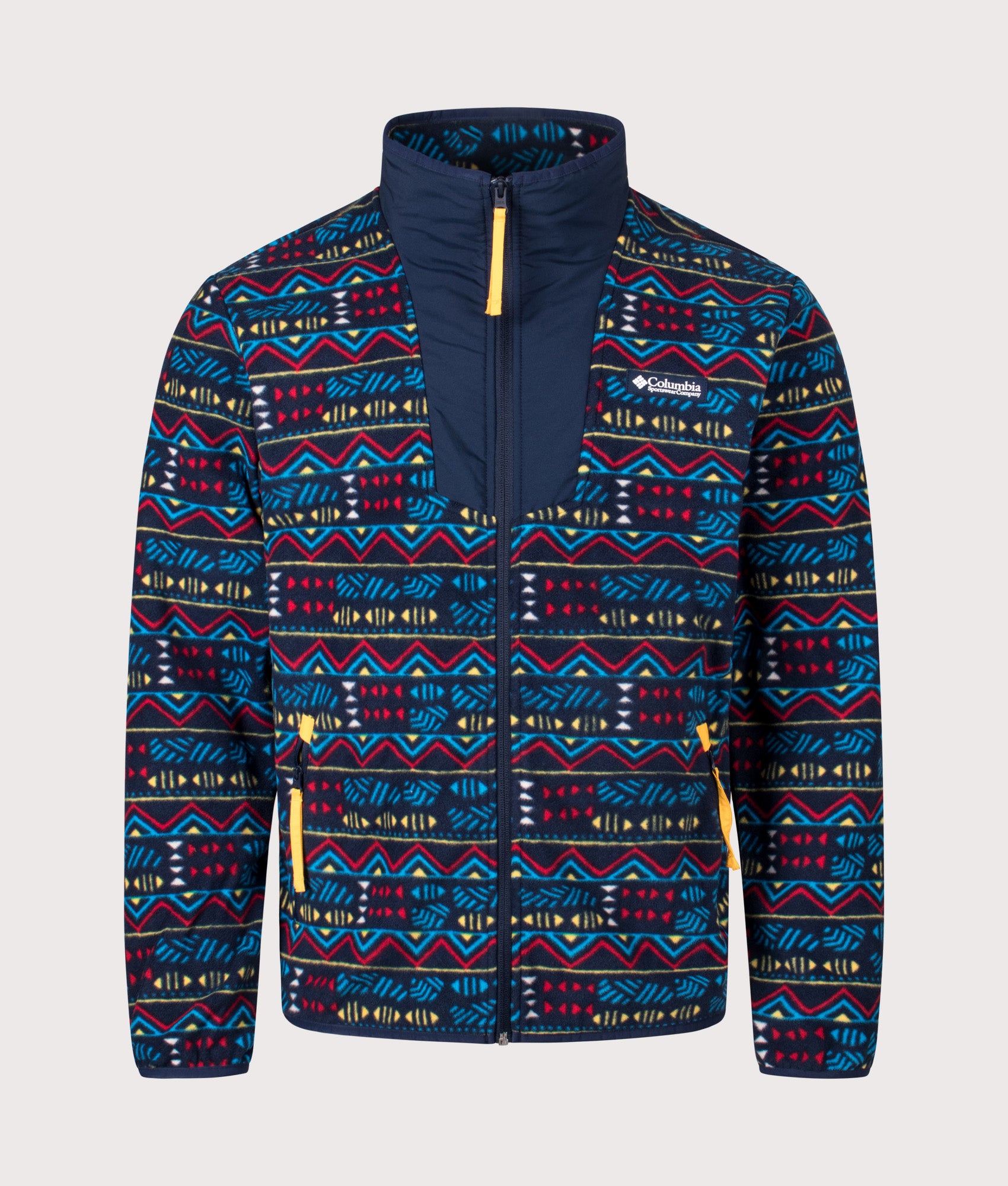 Sequoia Grove Printed Full Zip Sweatshirt in the Collegiate Navy Horizons | Columbia | Shot at EQVVS | Front shot 