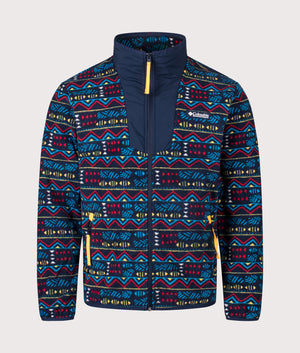 Sequoia Grove Printed Full Zip Sweatshirt in the Collegiate Navy Horizons | Columbia | Shot at EQVVS | Front shot 