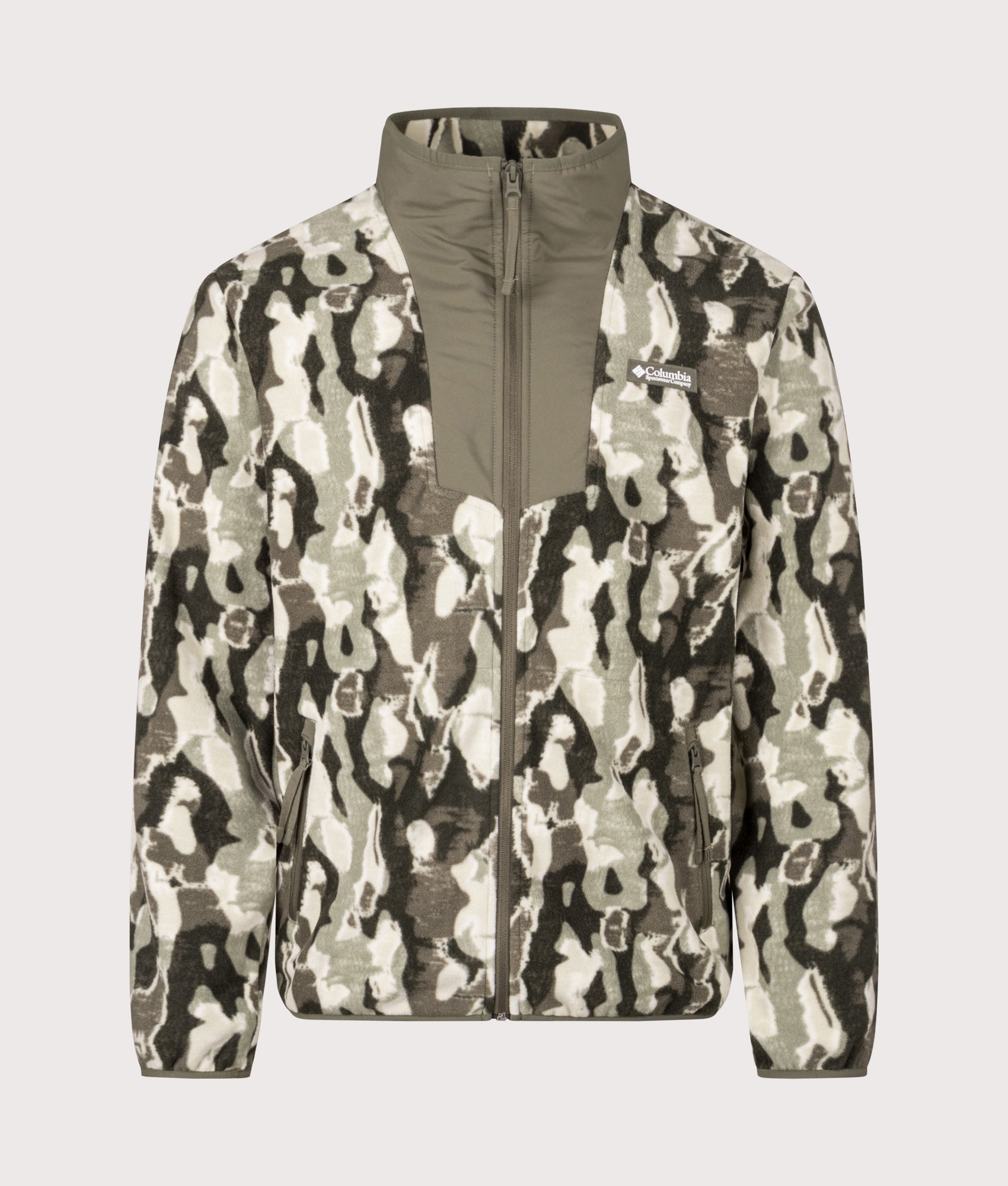 Sequoia Grove Printed Full Zip Sweatshirt in the Stone Green Treebark | Columbia | Shot at EQVVS | Front shot 