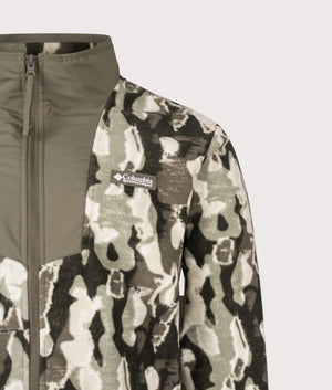 Sequoia Grove Printed Full Zip Sweatshirt in the Stone Green Treebark | Columbia | Shot at EQVVS | Front detail shot 