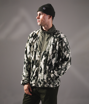 Sequoia Grove Printed Full Zip Sweatshirt in the Stone Green Treebark | Columbia | Shot at EQVVS | Campaign shot