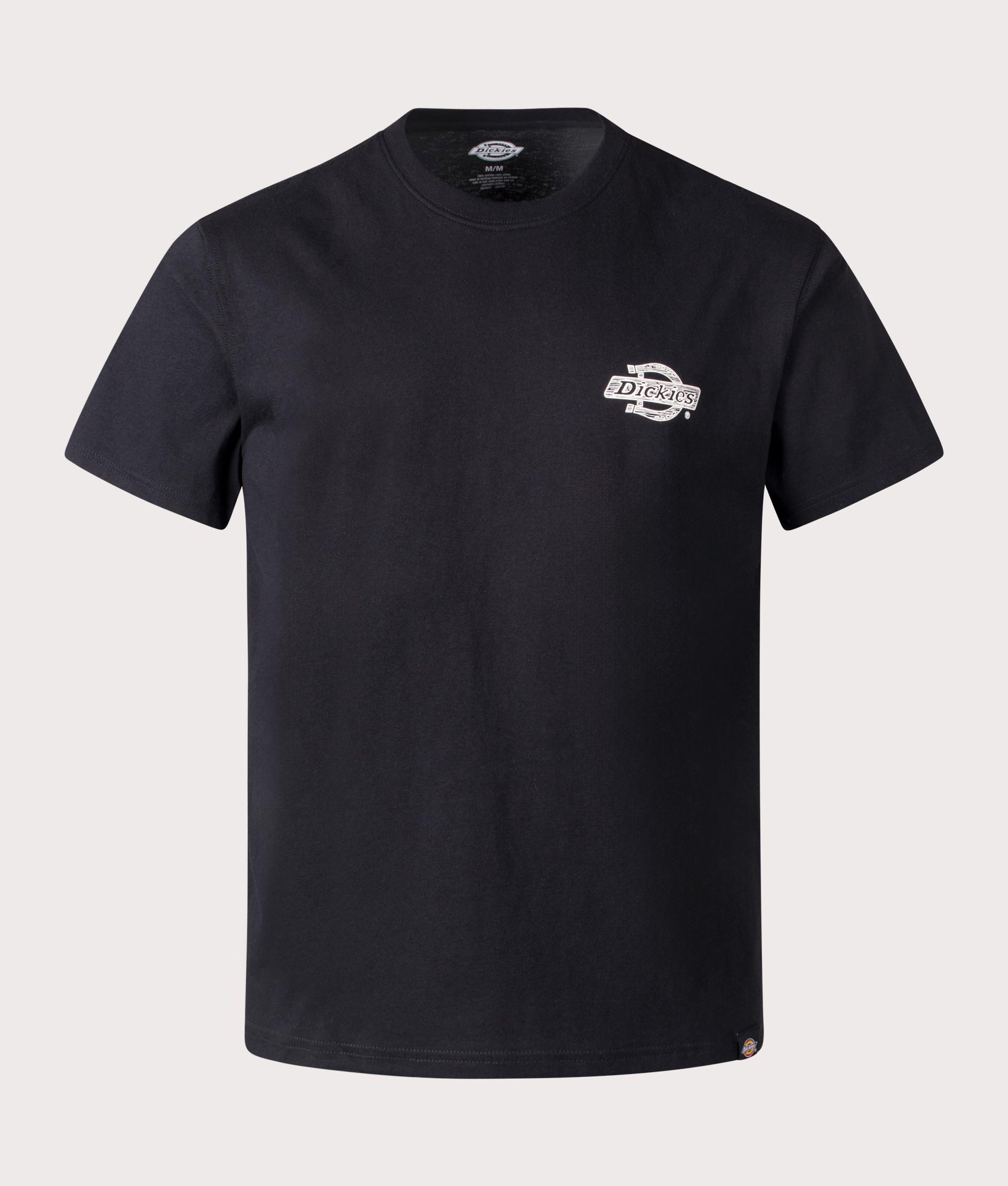 Dickies Relaxed Fit Wood Logo T-Shirt in Black. Shot at EQVVS. Front shot 
