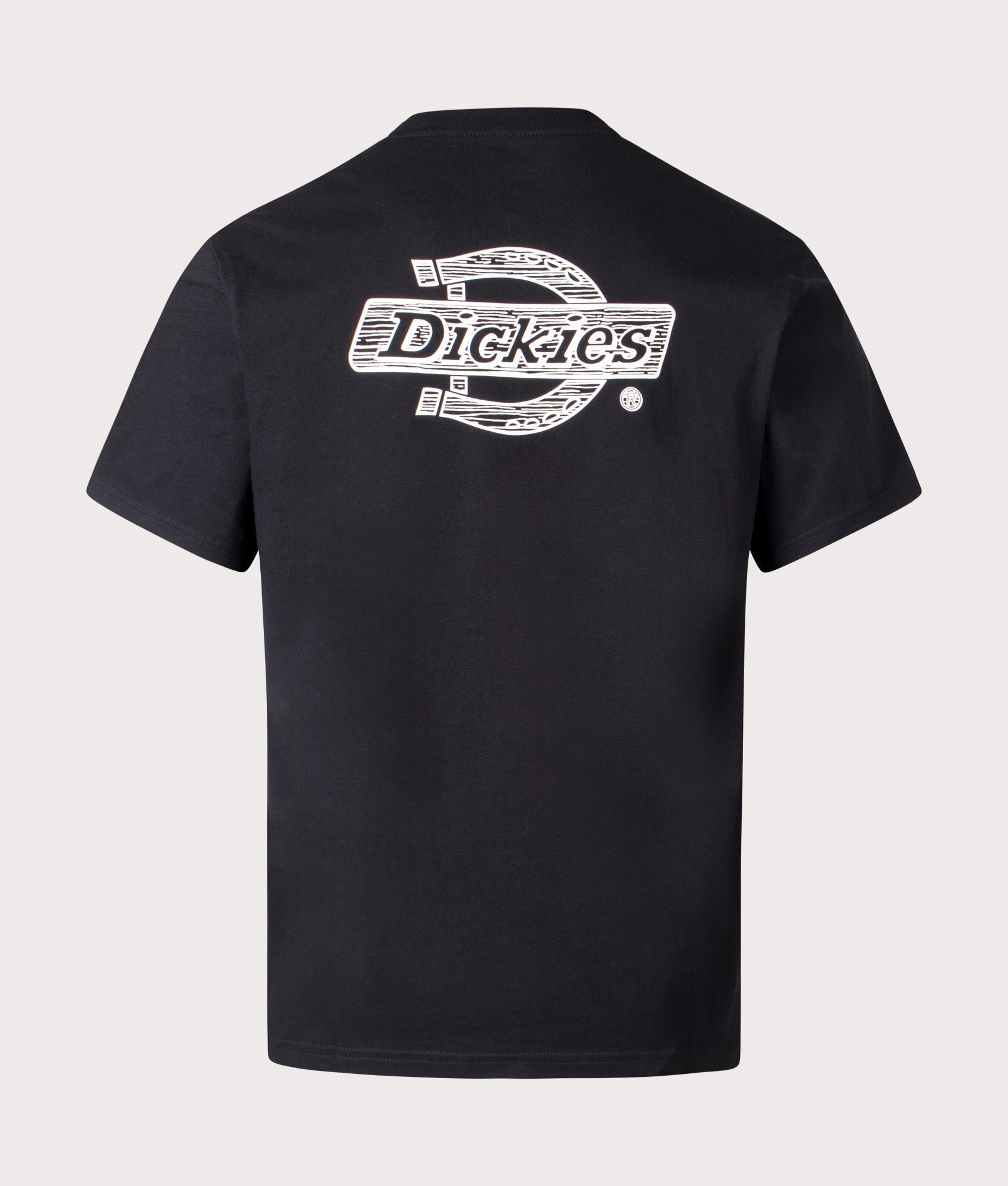 Dickies Relaxed Fit Wood Logo T-Shirt in Black. Shot at EQVVS. Back shot 