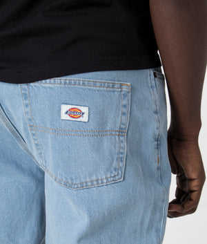 Dickies Thomasville Jeans in Vintage Blue. Detail shot at EQVVS.