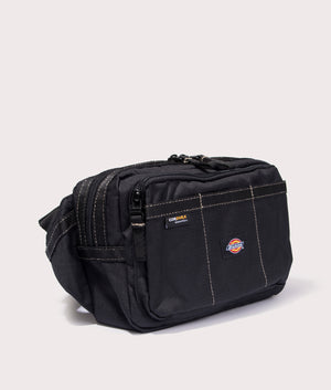 Dickies Ashville Cross Body Bag in Black. Side angle shot at EQVVS.