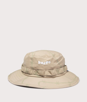 HUF Reservoir Boonie Bucket Hat in Biscuit Beige with White Logo, 100% Nylon Front Shot at EQVVS