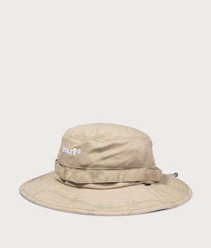 HUF Reservoir Boonie Bucket Hat in Biscuit Beige with White Logo, 100% Nylon Side Shot at EQVVS
