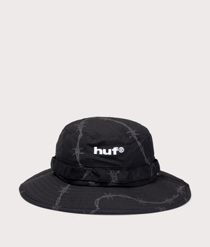 HUF Reservoir Boonie Bucket Hat in Black with Grey Barbel Print, 100% Nylon Front Shot at EQVVS