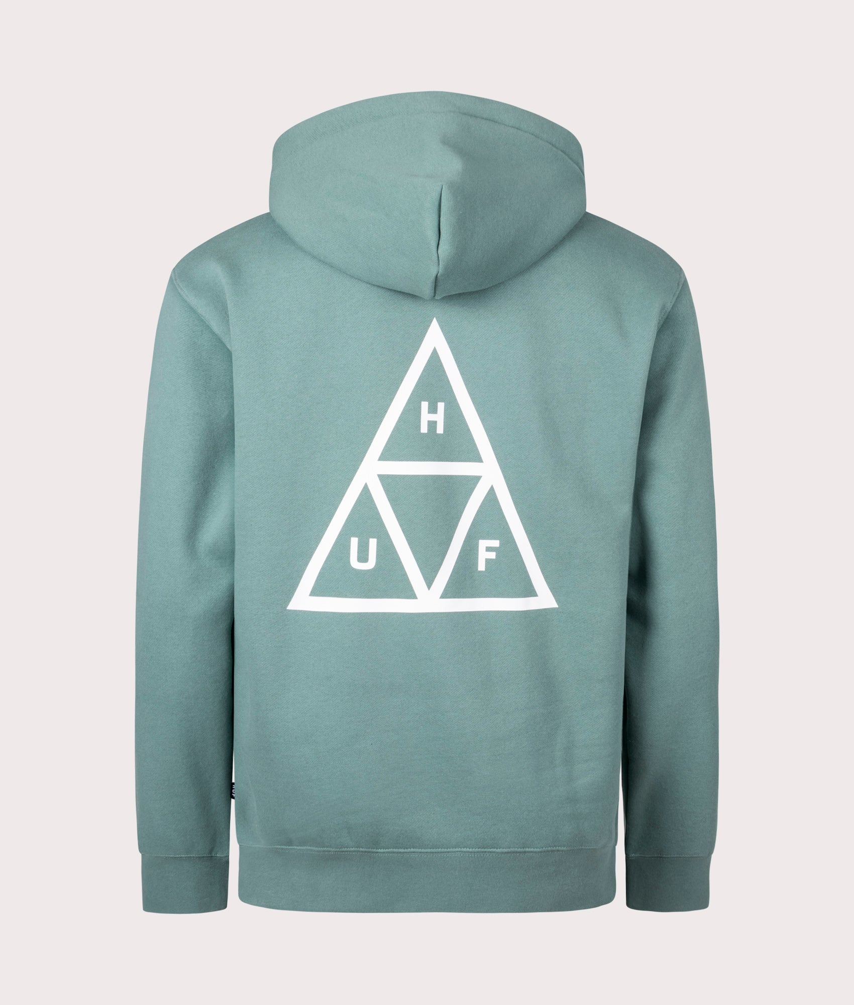 Set Triple Triangle Hoodie in Sage by Huf. EQVVS Back Angle Shot.