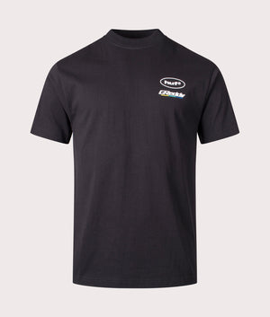 Huf X Greddy T-Shirt in Black by Huf. EQVVS Front Angle Shot.