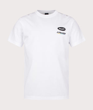 Huf X Greddy T-Shirt in White by Huf. EQVVS Front Angle Shot.