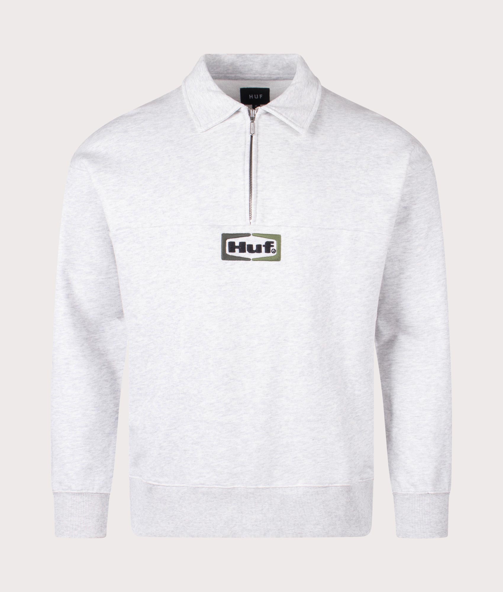 Huf Slate Quarter Zip Sweatshirt in Heather grey at EQVVS Menswear front shot 