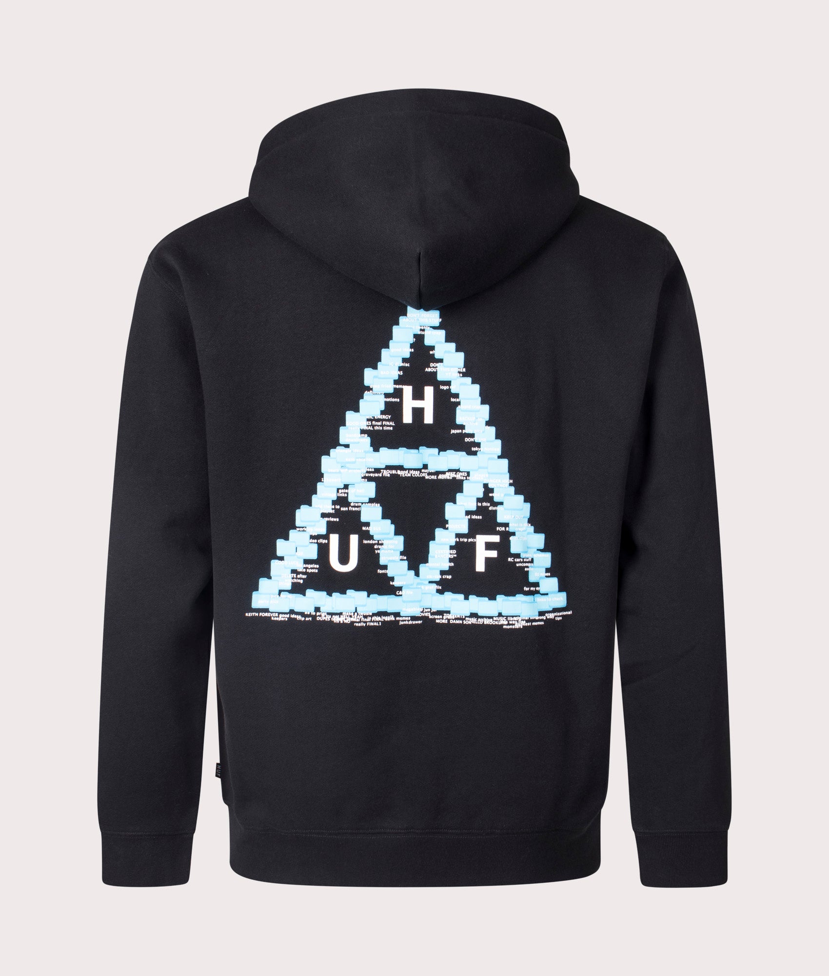 HUF Desktop Hoodie in Black at EQVVS Menswear. Back shot.