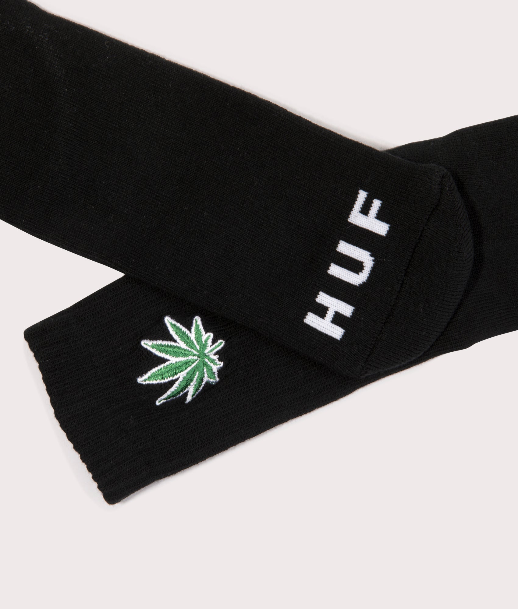 HUF Plantlife Emb Socks in Black. Shot at EQVVS. Detail shot 