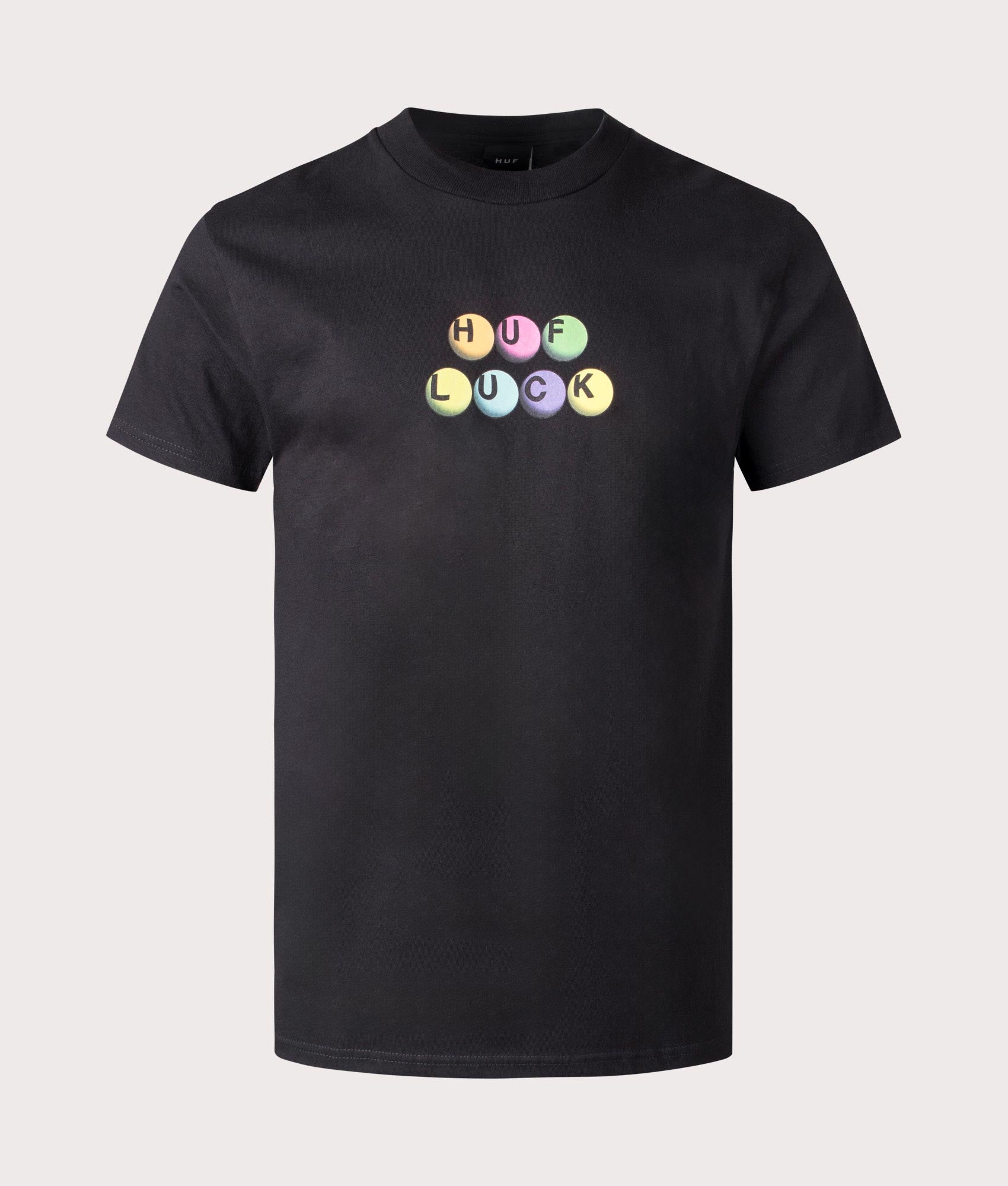 HUF Lucky T-Shirt in Black. Shot at EQVVS. Front shot 