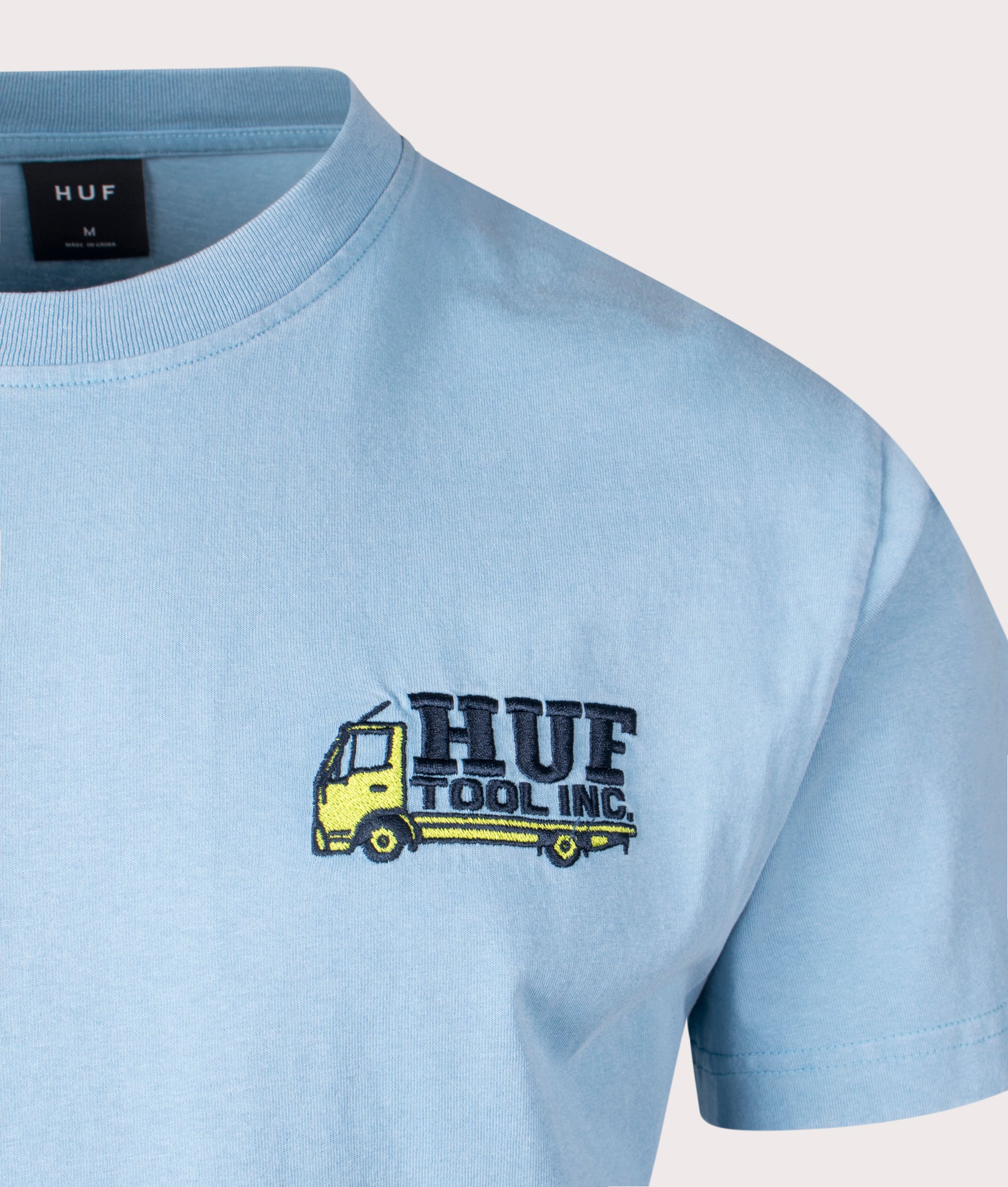 Huf, Tool Inc Washed T-Shirt, Ice Blue, Eqvvs Menswear, detailed shot angle