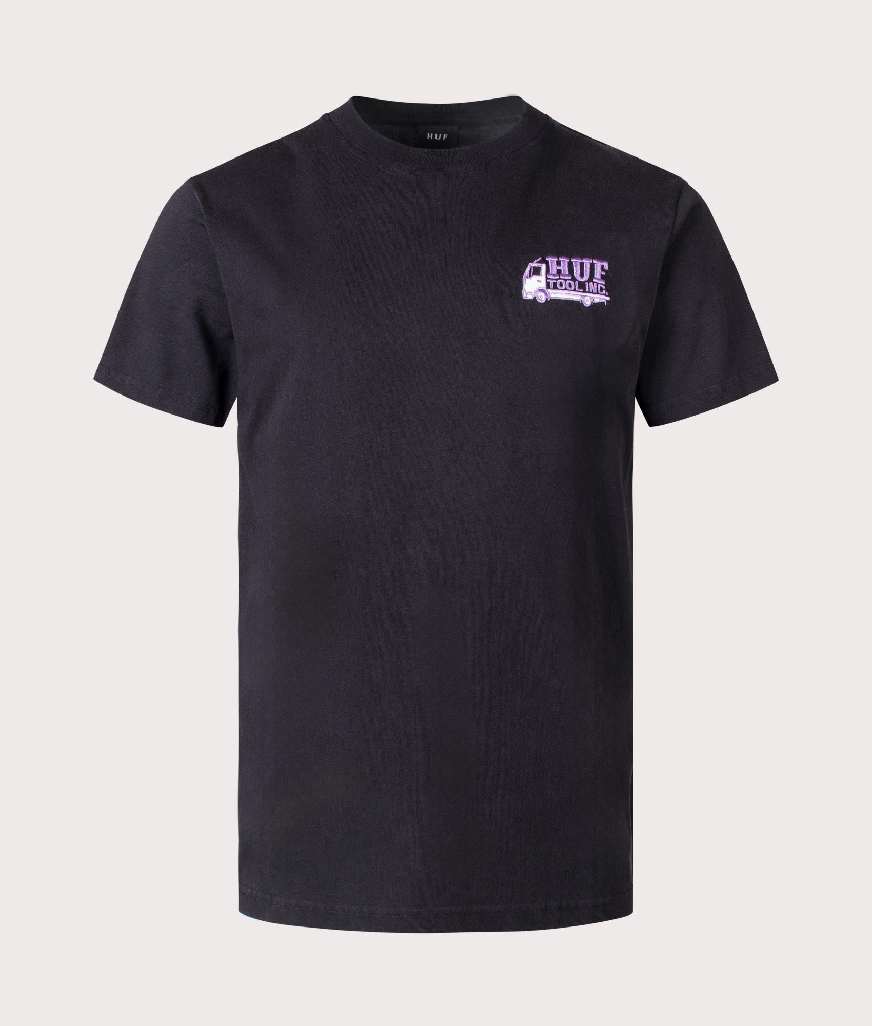 HUF Tool Inc Washed T-Shirt in Black. Shot at EQVVS.  Front detail shot 